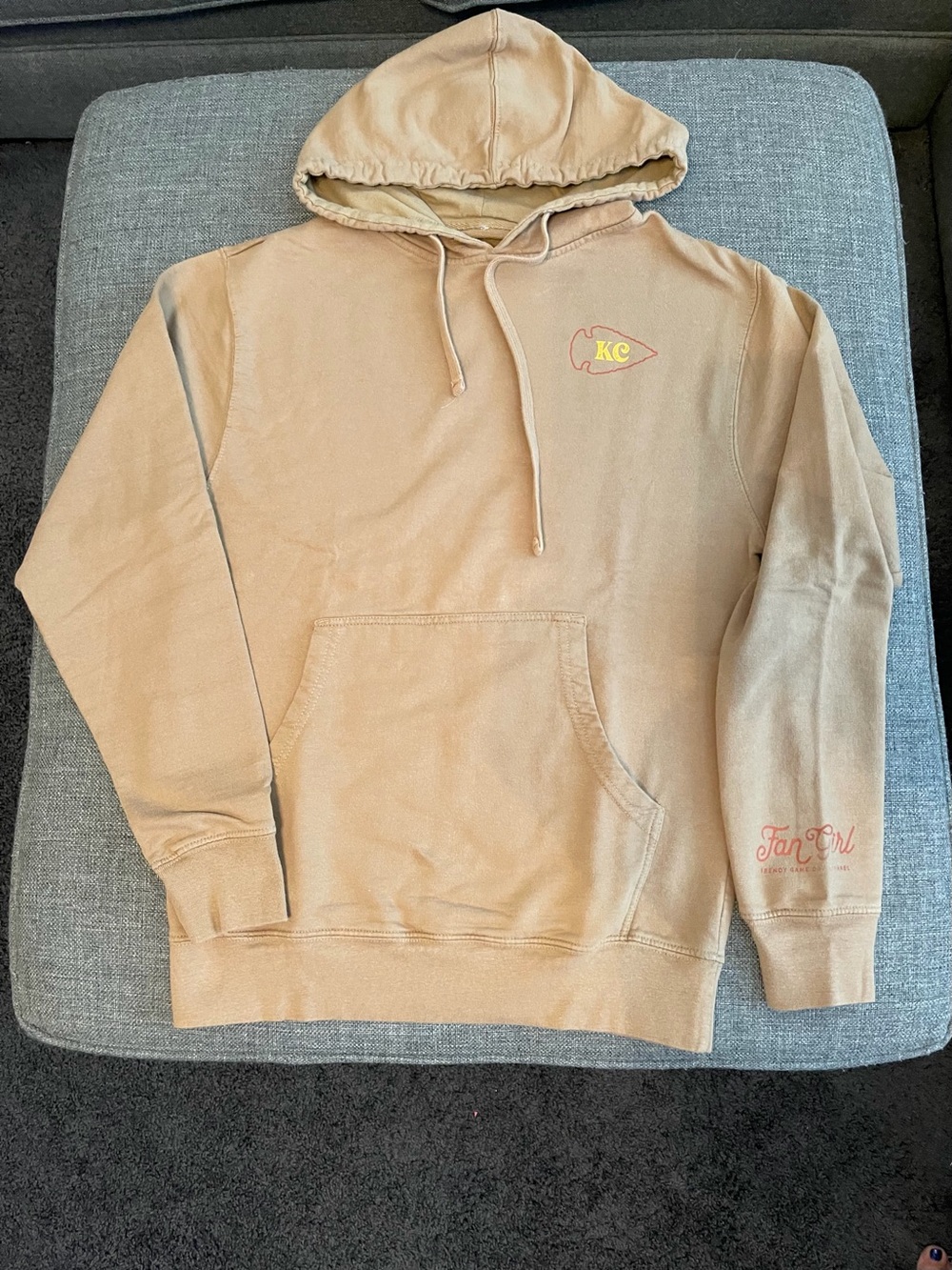 KC Chiefs Fan Hoodie in Tan - Casual Pullover Sweatshirt